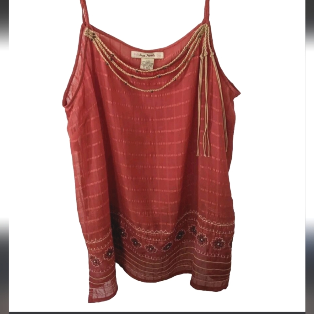 Free People, rusted red shear top with braided strings XS
